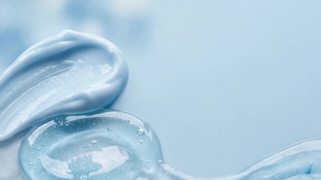 A blue cream is applied to a smooth surface in a well-lit area. The texture appears soft and spreads easily across the surface. This shows a skincare process in action