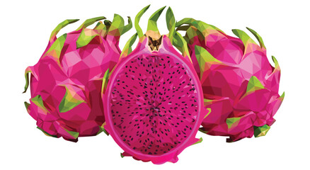 Low Poly Dragon Fruit Design Illustration Vector Graphic Featuring Vibrant Pink Tropical Pitaya Fruits Isolated On White Background 5 © Life Studio