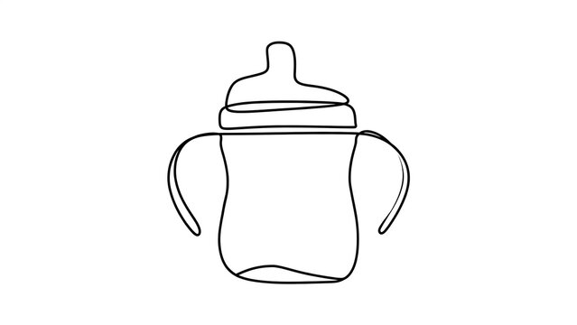 Baby sippy cup line art on white background.