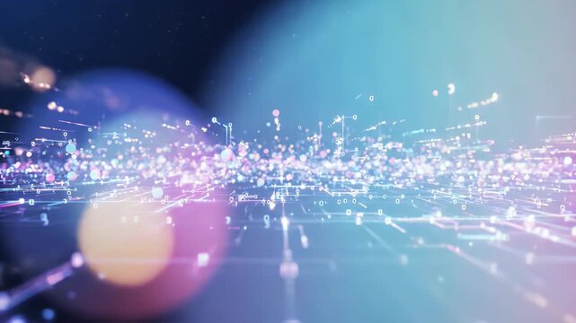 Abstract Digital Network with Floating Bokeh Lights - This digital network background features intricate lines and glowing points of light, with soft, out-of-focus bokeh circles creating a sense of