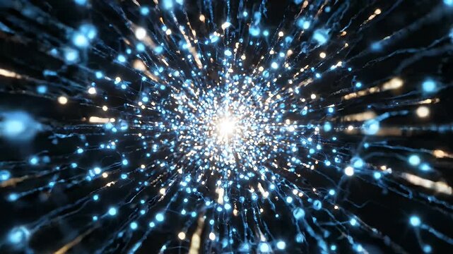 Abstract Neural Network Data Flow Visualization - An abstract visualization depicts a complex neural network with glowing blue nodes connected by intricate lines, suggesting a flow of data or