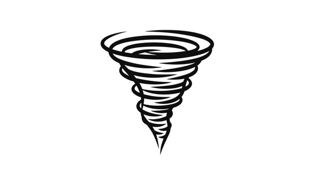 Dynamic black ink sketch of a swirling whirlwind or tornado funnel cloud on a plain white background.