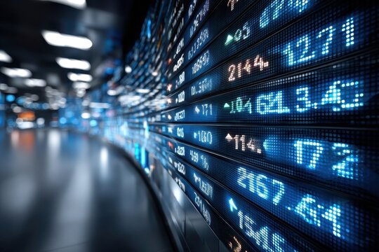 Curved Stock Ticker Display with Glowing Numbers