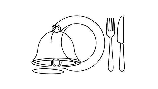 Bell plate fork knife icon white background.