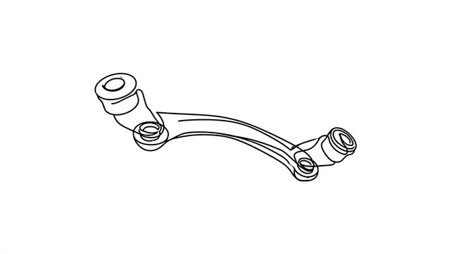 Bent metal rod with bushings white background.
