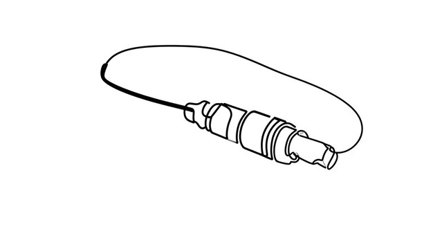 Automotive oxygen sensor with wire white background.