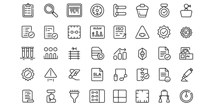 Set of industrial business process icons for quality control documentation and workflow management