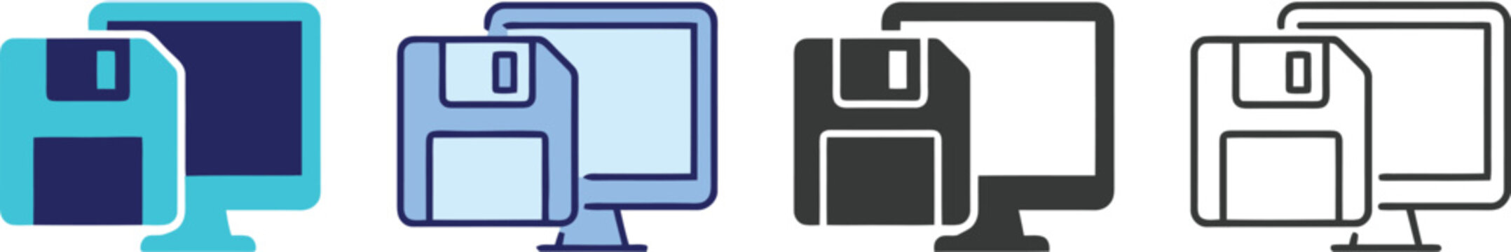 Floppy Disk and Computer Monitor Icon Set for Data Storage, Retro Computing & Software Development Projects (EPS)