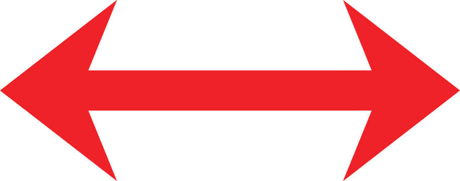 Red bidirectional vector arrow graphic design element for directional concepts data visualization