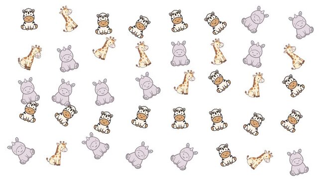 Cute Cartoon Safari Animal Pattern With Giraffes Zebras And Rhinos