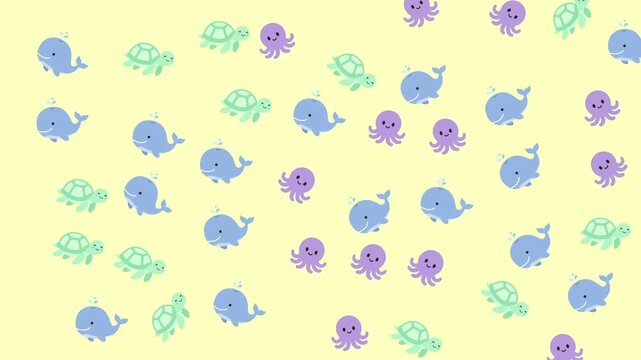 Cute Cartoon Sea Life Pattern With Whales Turtles And Octopuses