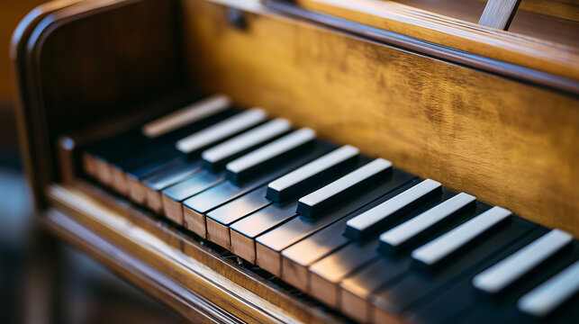 Baroque harpsichord with detailed woodwork and black and white keys.
