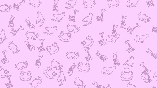 Cute Hand Drawn Animal Pattern On Pastel Pink Background Animal Pattern