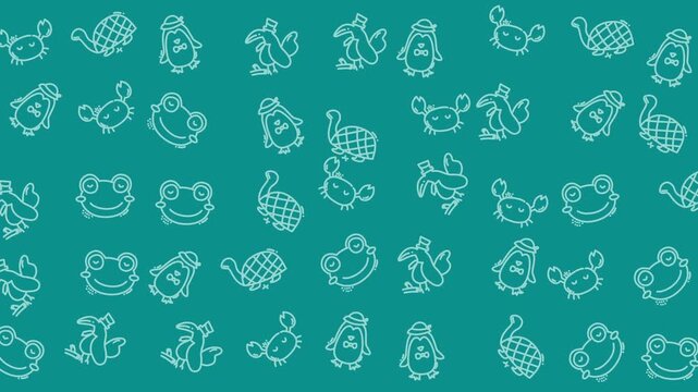 Cute Hand-drawn Animal Pattern On Teal Background Pattern Background