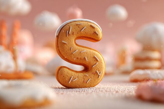 cute cartoon style 3d S letter with the biscuit texture and shape