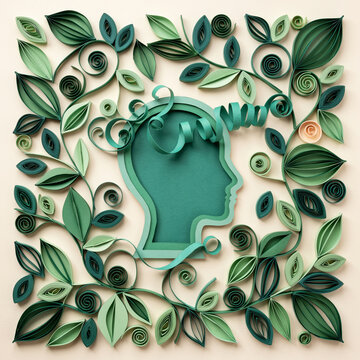 A paper quilling piece for mental health day featuring a human head silhouette surrounded by a ad social media download thambnail template event festive festival 2026 2027 2028