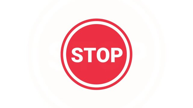 Red and white stop sign pulse motion graphic animation for traffic control warning UI