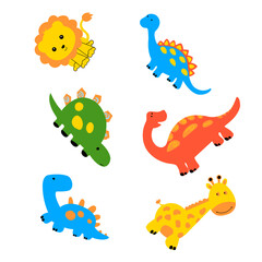 Obraz premium set of funny dino,lion,giraffe cartoon animals