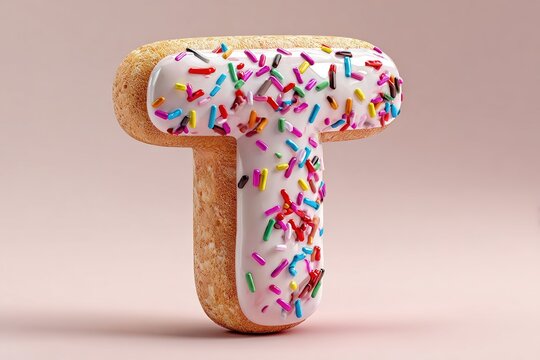 cute cartoon style 3D T letter with donut texture 