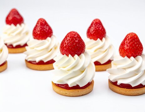 美味しそうな生クリームたっぷりのストロベリータルトのクローズアップ　スイーツの背景素材