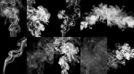 Fototapeta premium 10 White Smoke Texture Overlay Isolated On Black Background