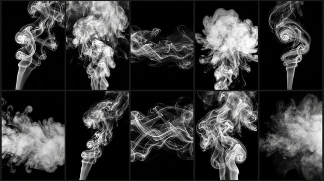 10 White Smoke Texture Overlay Isolated On Black Background
