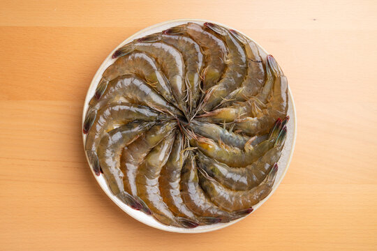 Plate of raw fresh shrimp