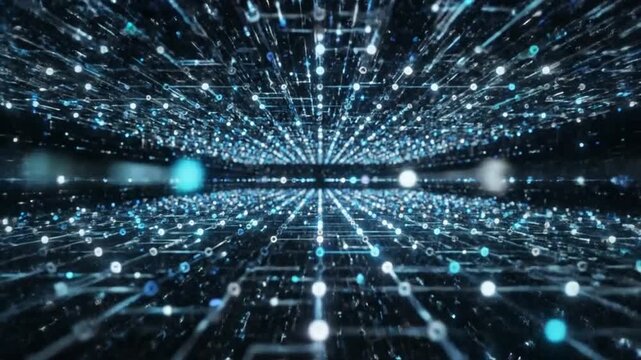 Digital Universe: A mesmerizing, abstract representation of a digital world, with glowing blue and white nodes interconnected by light trails.