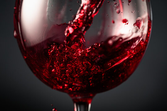 Red wine of rich dark color being poured into a glass.
