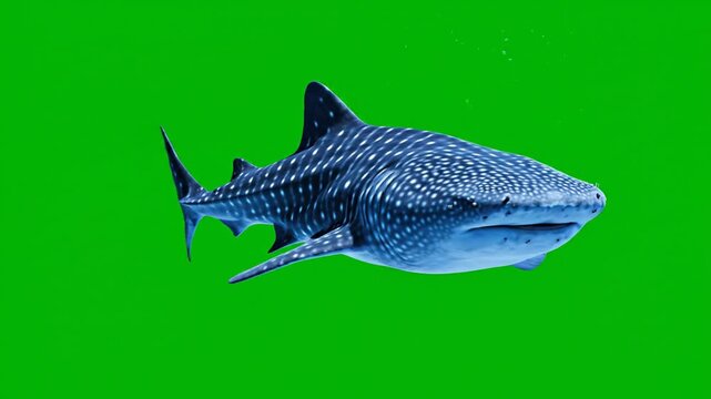 Whale Shark in Blue: A majestic whale shark, its body adorned with intricate patterns of spots and stripes, glides through the deep blue water, a gentle giant of the ocean.
