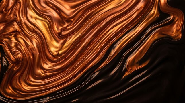 Abstract flowing waves of metallic liquid copper and molten gold texture