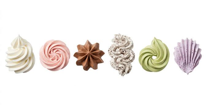 いろいろなフレーバーのカラフルなホイップクリーム素材　お菓子作り