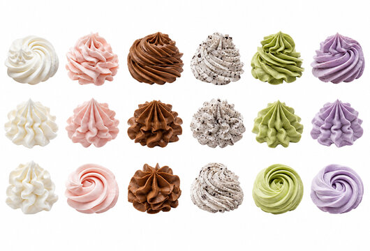 いろいろなフレーバーのカラフルなホイップクリーム素材　お菓子作り