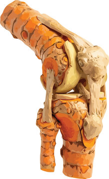 Knee joint is formed by pieces of ginger roots shaped into anatomical body part.