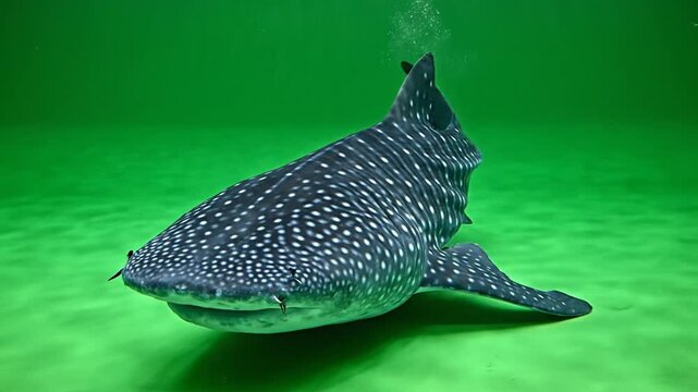Whale Shark in Blue Water: A majestic whale shark with its iconic spotted pattern glides through vibrant blue water, showcasing the beauty of marine life.