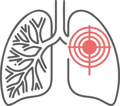 Illustration of human lungs showing a target symbol indicating a health issue or focus