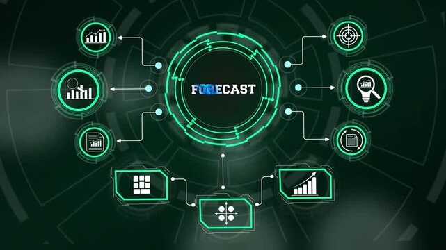 Forecasting model dashboard tracking long-term corporate market growth variables and industrial success schedules