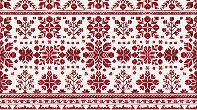 Traditional red and white embroidery folk pattern background