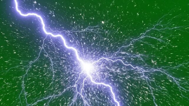 Electric Surge: A powerful bolt of lightning illuminates a green sky, with electrical currents branching out like a storm of energy.