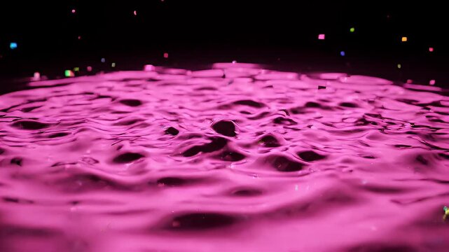Glitched Pink Ripples Abstract Digital Art - Abstract digital art featuring pink ripples with scattered, colorful, glitched squares. The overall effect is a vibrant and distorted futuristic aesthetic.