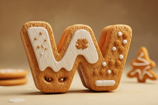 cute cartoon style 3d "W" letter with the biscuit texture 