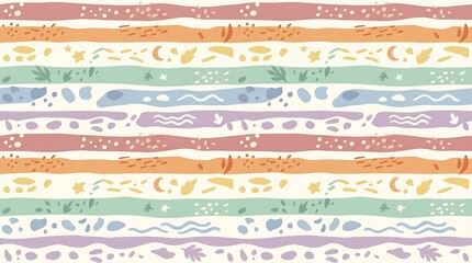 Seamless horizontal pattern with hand drawn organic pastel shapes