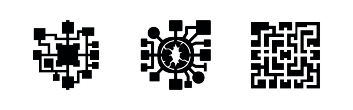 Abstract Interdimensional Maze or Circuitry Silhouettes