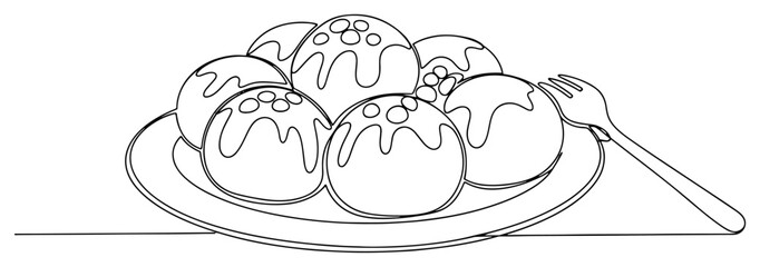 Takoyaki octopus balls served on plate in minimalist one line art style © AnimalZOO