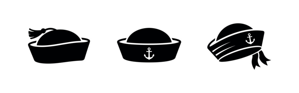 Classic Sailor Hats with Anchor Emblems Silhouettes