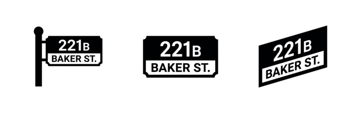221B Baker Street Sign Icon Set