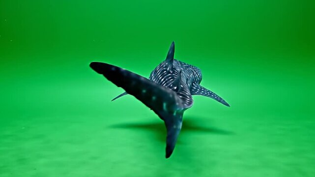 Whale Shark Encounter: A majestic whale shark, characterized by its immense size and unique spotted pattern, glides through the deep blue ocean, a symbol of oceanic wonder and mystery.