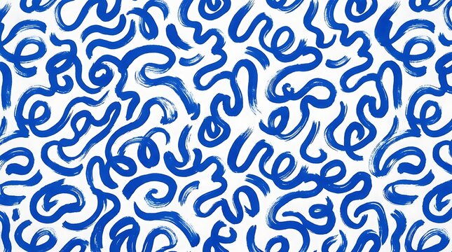 Blue hand drawn brush strokes abstract pattern on white background