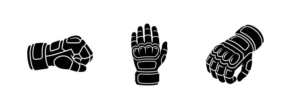 Protective Gloves and Gauntlets Icon Set for Combat Sports or Fantasy Warfare