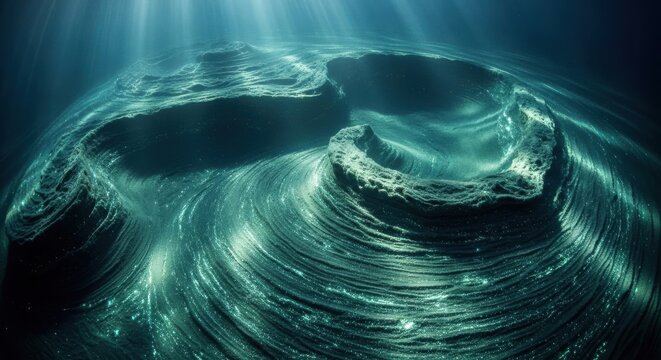 Deep Oceanic Currents Visualized with Sunlit Underwater Waves